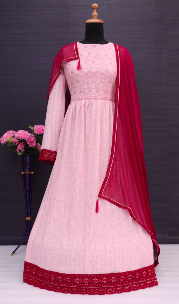 PINK Nayra Cut Style Designer Shalwar Kameez Palazzo Suit Pakistani Indian Wedding Party Wear Heavy Embroidery Worked Long Anarkali Style Dresses